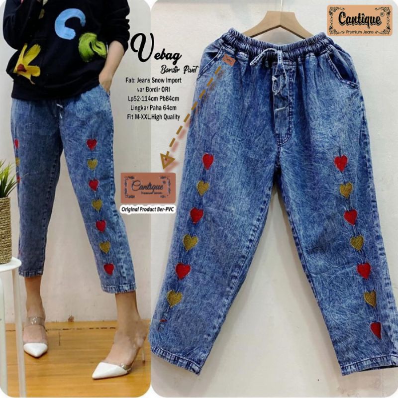 Vebag bordir pant by cantique / Celana baggy jeans wanita rekomended