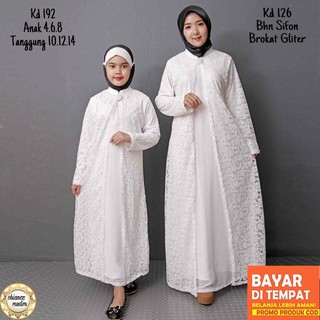 CHIANOZ Busana Muslim Gamis Sifon Brukat Putih Baju  Syari 