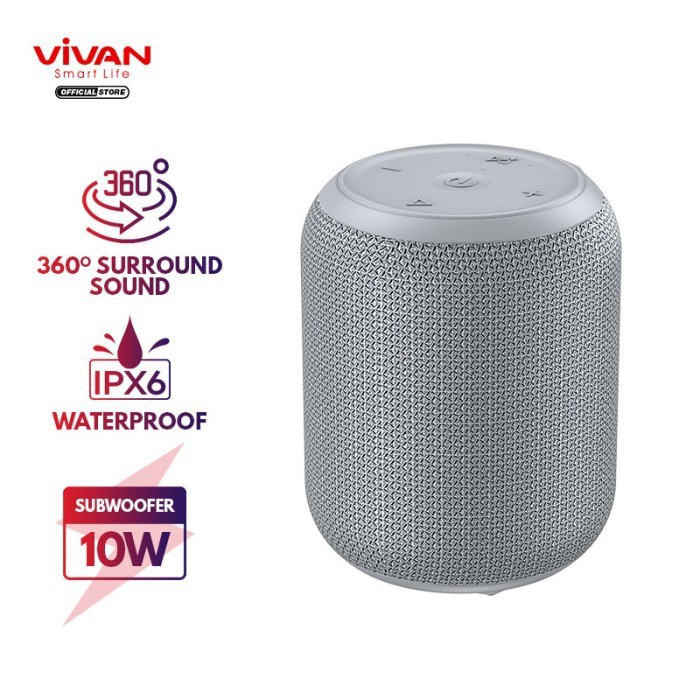 Speaker VIVAN VS12 Bluetooth 5.0 Waterproof IPX6 Grey | ITECHBALI