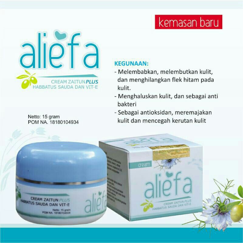 ALIEFA Cream Wajah Zaitun Plus Habbatus Sauda dan Vitamin E Krim Pelembab Berat 15Gram Original BPOM