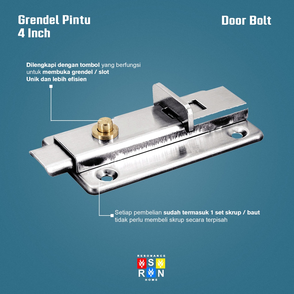 Slot Pintu Pencet Otomatis 4 Inci Stainless / Grendel Kunci Pintu Resonance Home