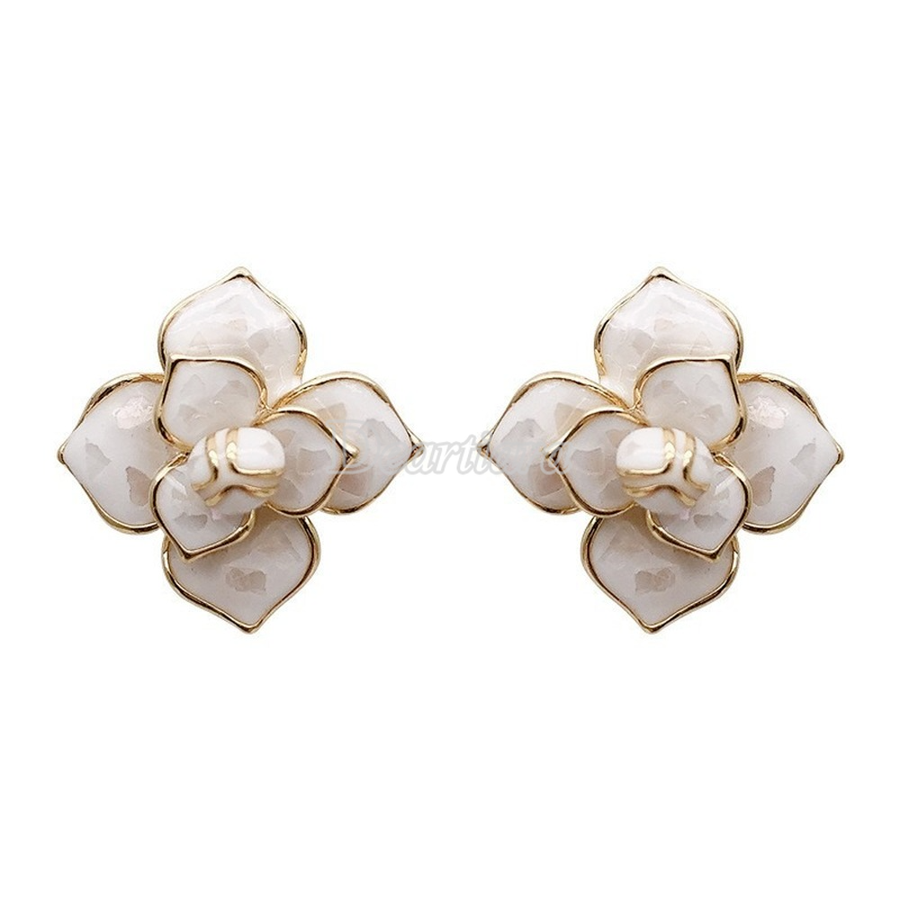 Dongdaemun South Korea White Hill Camellia S925 Silver Needle Shell Earrings Women's Accessories Jewelry Earrings