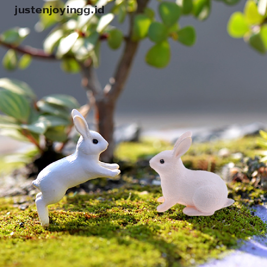 // justenjoyingg.id // 2/4pcs Rabbit Ornaments Miniature Figurine Micro Landscape Terrarium Fairy Decor ~