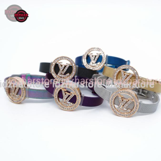 PROMO Gelang Jam Gesper Titanium Premium Stainless Liontin LV - emas