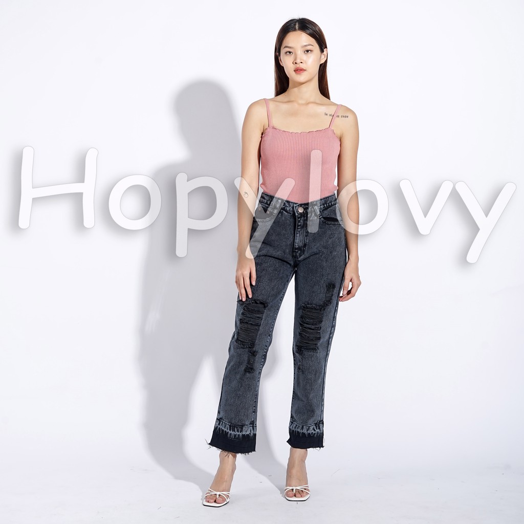 HOPYLOVY - Celana Boyfriend Wanita Ripped Jeans BF Baileya Snow Acid