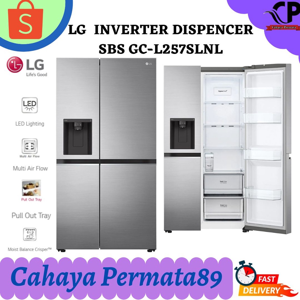 KULKAS LG GC-L257SLNL SIDE BY SIDE INVERTER DISPENCER GCL257SLNL