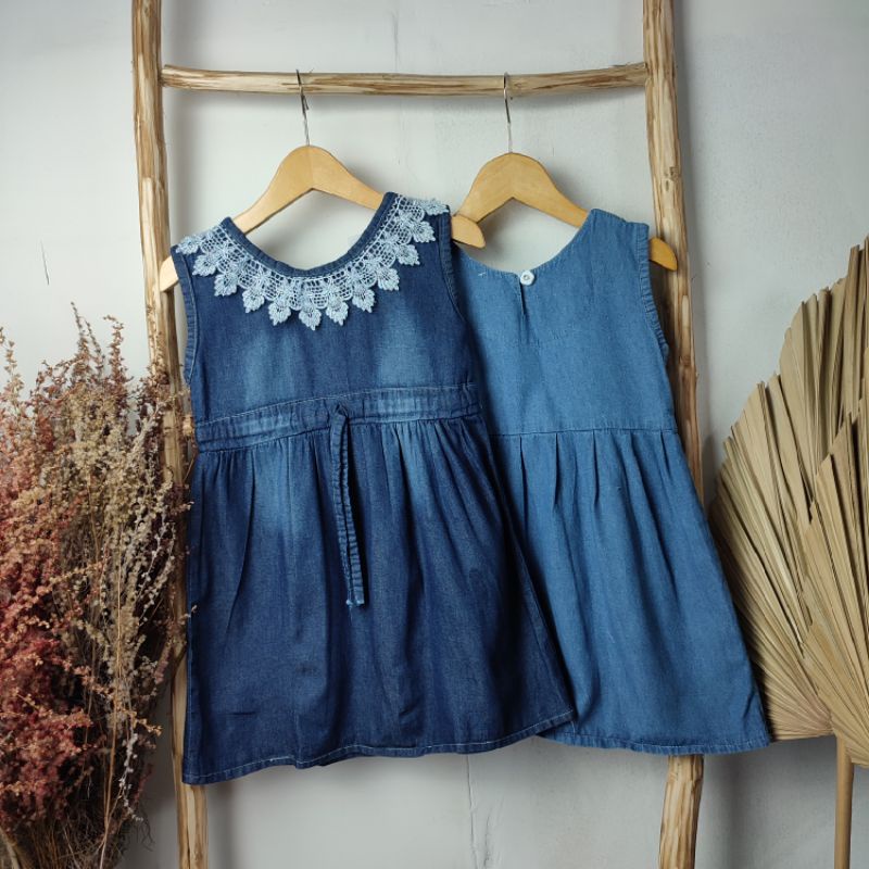 Dress Anak Perempuan / Dres Anak Perempuan / Dress Jeans Anak RENDA By Laurakids 1-4 Tahun