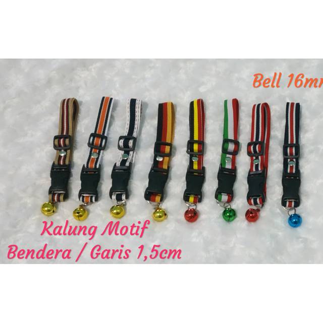 Kalung kucing motif garis bendera dewasa / anjing ras kecil lonceng 16mm lebar 1.5cm