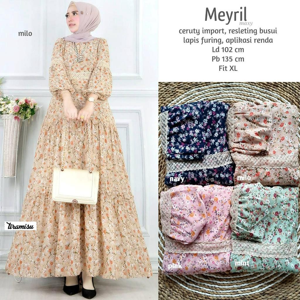 MEYRIL DRESS / 19.7 / BAHAN CERUTY PREMIUM / LD 102 CM / PB 135 CM / ALLSIZE JUMBO / FIT TO XL / TIRAMISU