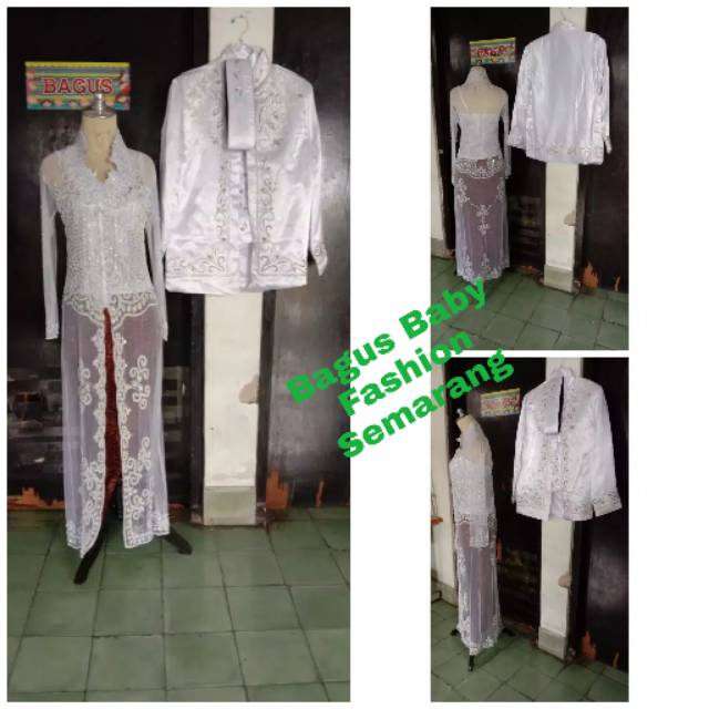 Baju Saprimbit Kebaya Pengantin Set Beskap Putih Payet Kombinasi Silver Murah