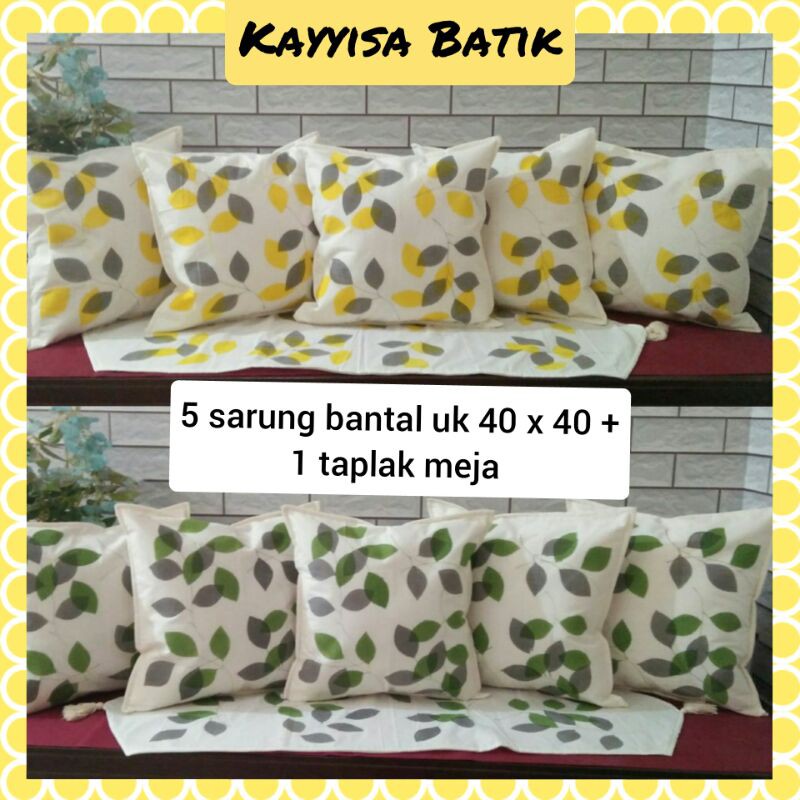 Set sarung bantal kursi sofa putih daun warna cute isi 5 SBK + 1 taplak | cushion cover home