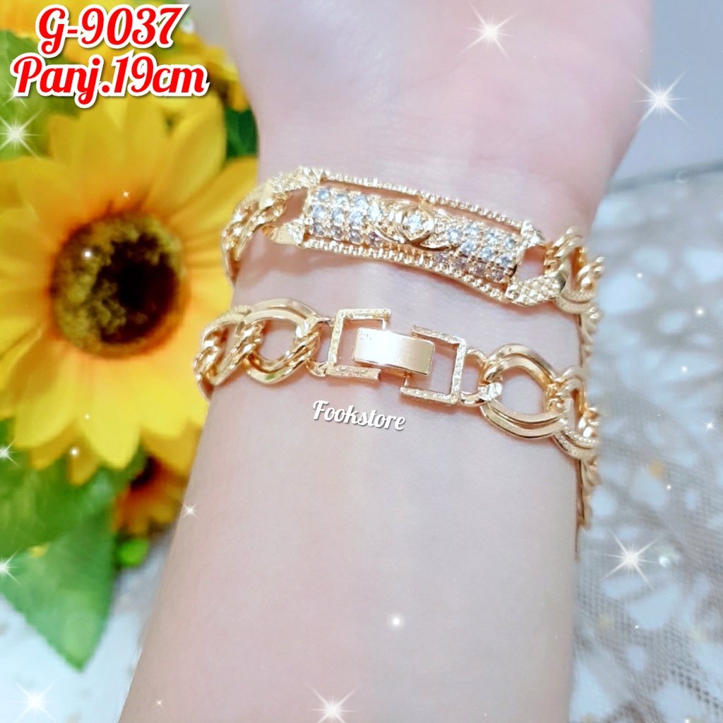 Gelang Tangan Xuping Gold Wanita Dewasa Motif Rantai Permata Cantik