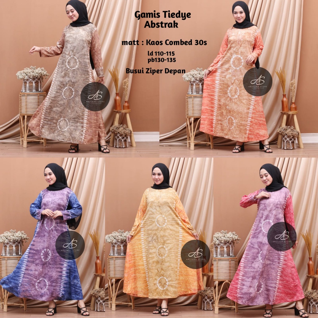 (COD) Gamis Busui Lengan Panjang Jumbo LD 120 PB 135 Bahan Kaos Adem Daster Batik Abstrak
