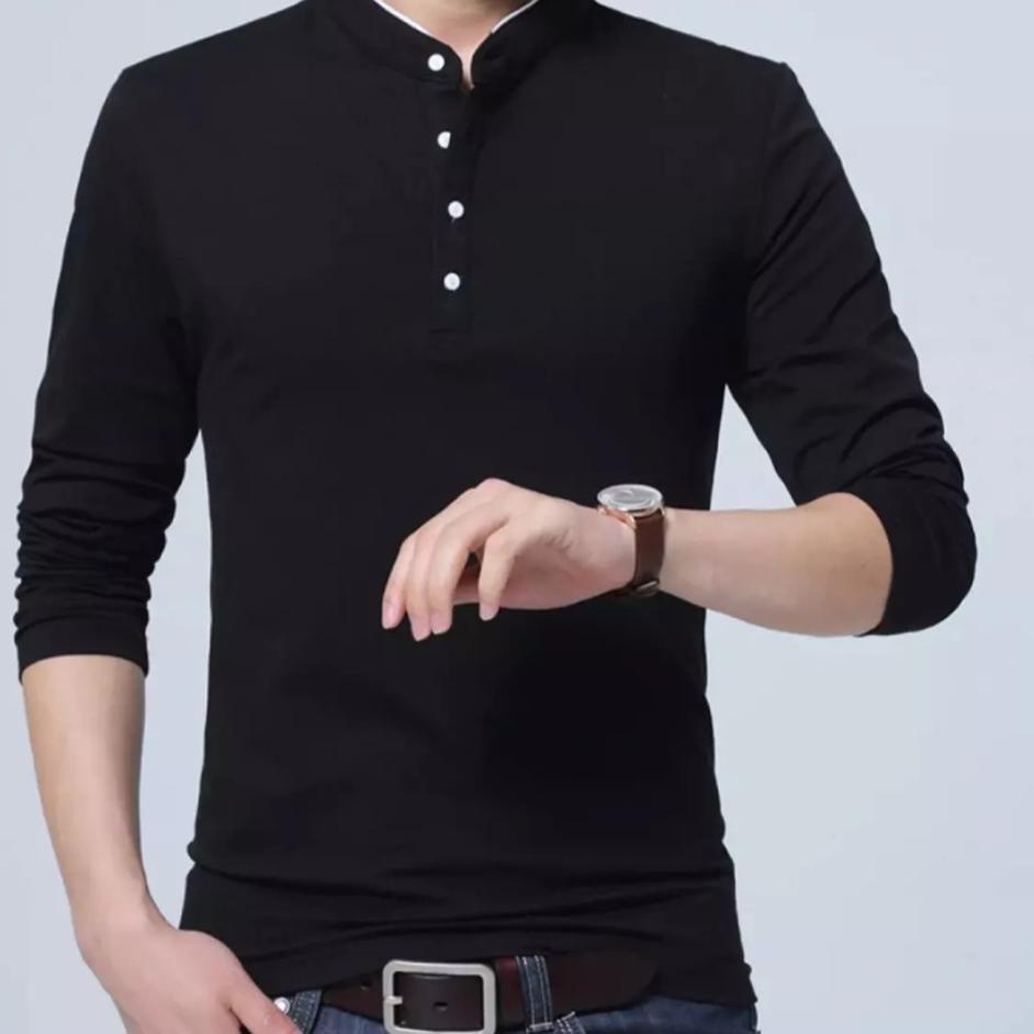 Import Terlaris COD/5WARNA SIZE M-L-XL-XXL-3XL/JUMBO KAOS PRIA LENGAN PANJANG KRAH KOKO RADEN/BAJU P