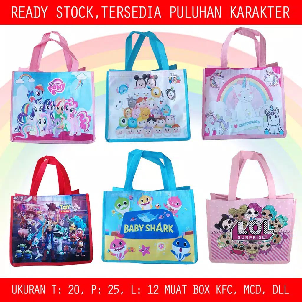 

Tas Ultah / Tas Ulang tahun Anak / Goodie Bag / Hello kitty / Batman / TSum tsum / Baby shark