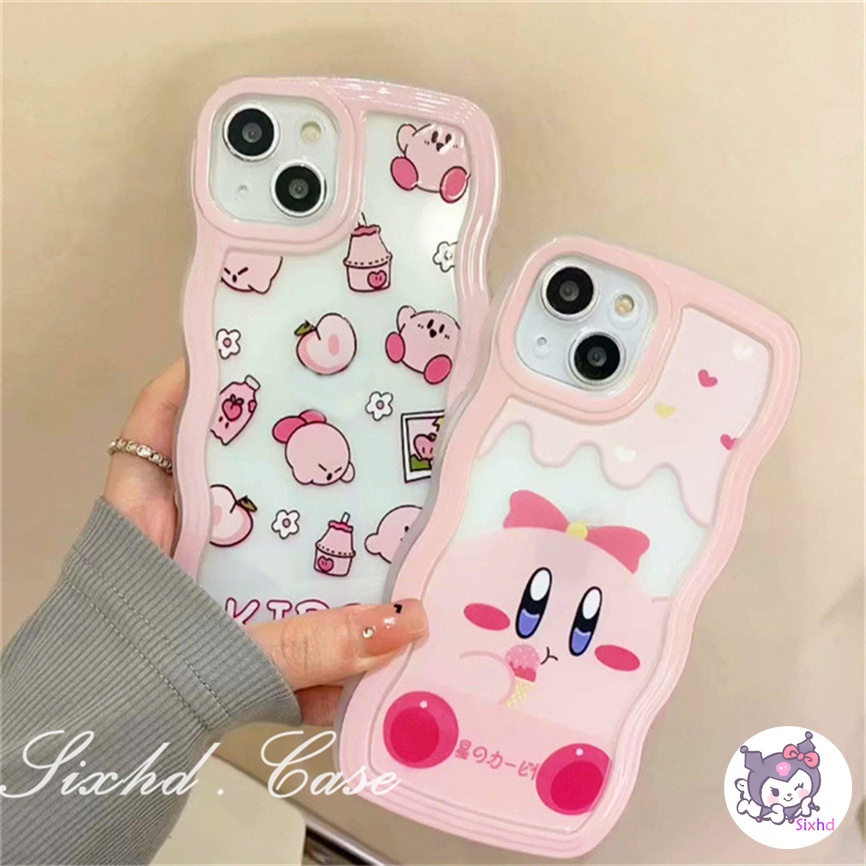 OPPO A57 A76 A96 A16k A16 A15 A74 A55 A54 A53 A33 A32 A31 A9 A5 A5s Reno 8Z 7Z 6Z 5Z 5 A95 A94 A93 A92 A77 A77s A52 A12 A16e F11 F9Pro Pink Cute Cartoon Star Kirby Wave Pattern Phone Case Soft Cover