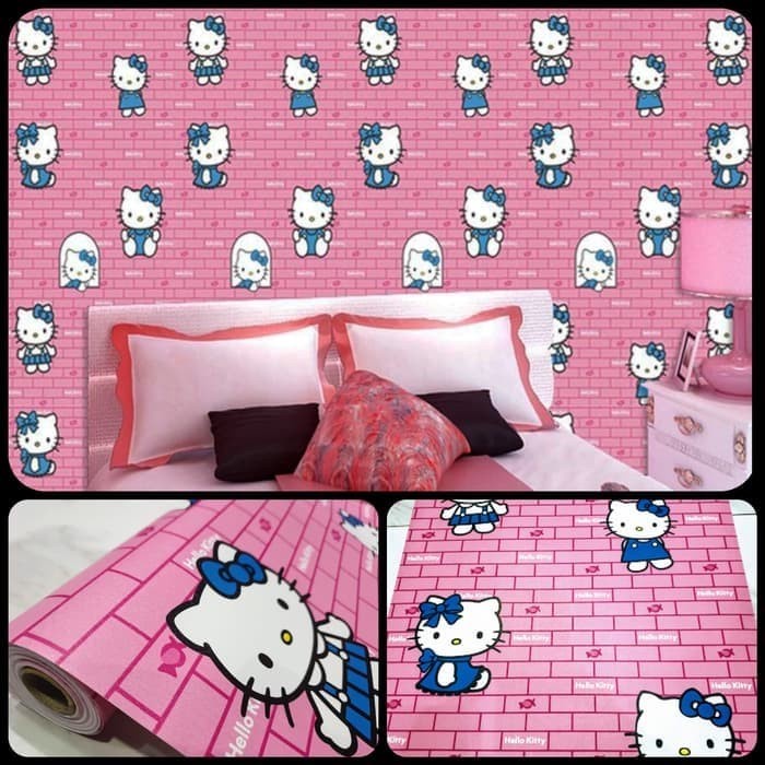 Wallpaper Dinding Motif Hello Kitty Bata Ukuran 10 Meter x 45 CM