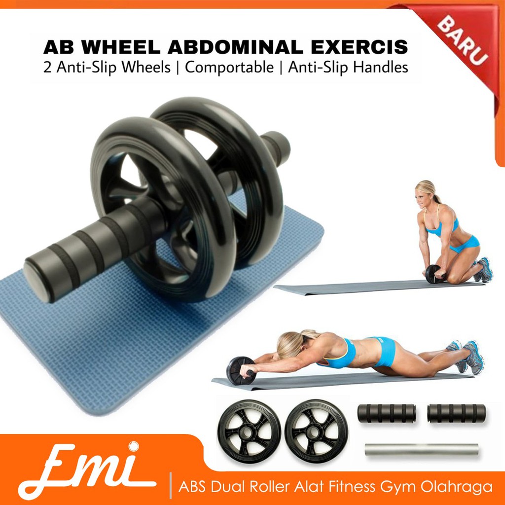 AB WHEEL ABDOMINAL EXERCIS - ABS Dual Roller Alat Fitness Gym Olahraga