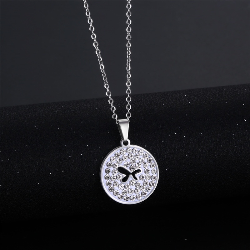 Stainless steel round kalung kupu-kupu untuk wanita Mori gaya tanah liat berlian liontin sederhana t