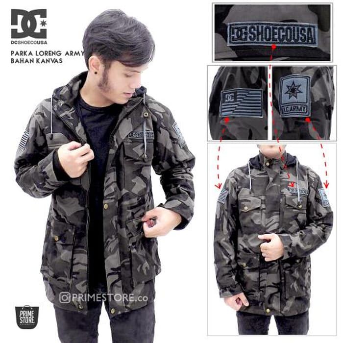 Jaket Parka Pria Outewear Warna Hitam Army Bahan Kanvas Original Bankers  H91Q1  Jaket Parka Loreng