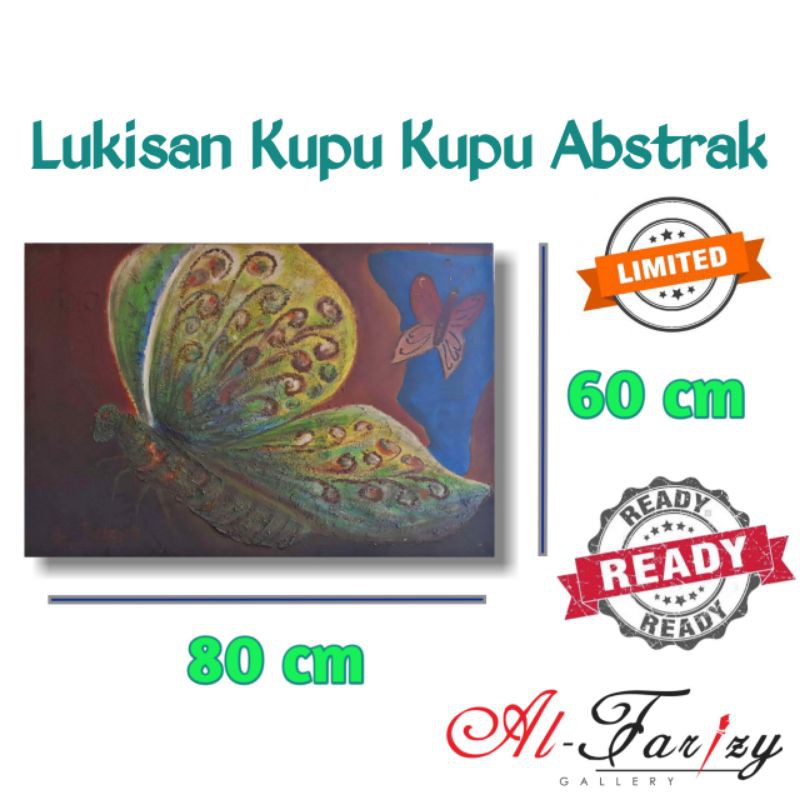 Lukisan Ikan &amp; Kupu-Kupu Abstrak Unik Minimalis Kanvas Ukuran 50x60 cm dan 60x80 cm