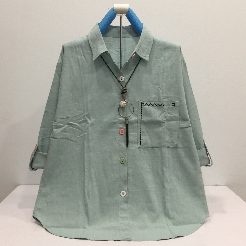 GOLDENBUZZERS B318 ATASAN KEMEJA WANITA KATUN LINEN IMPORT SIZE XL LD 106CM-4