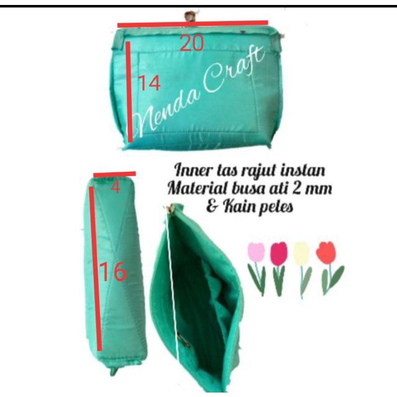 Inner tas rajut instan lebar mulut 20 cm