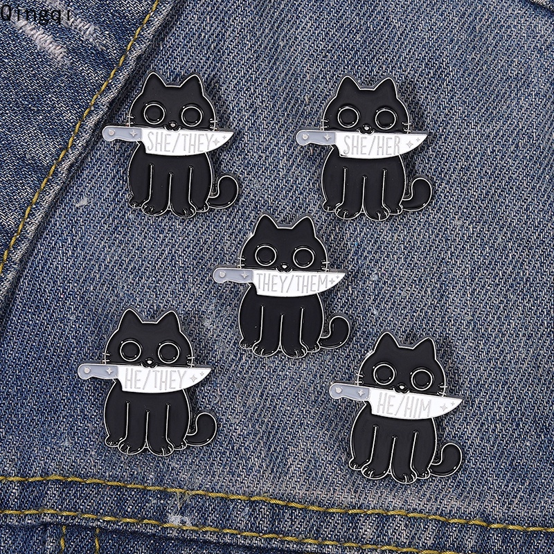 Bros Pin Enamel Desain Kartun Kucing Hitam Gaya Punk Gothic Untuk Teman