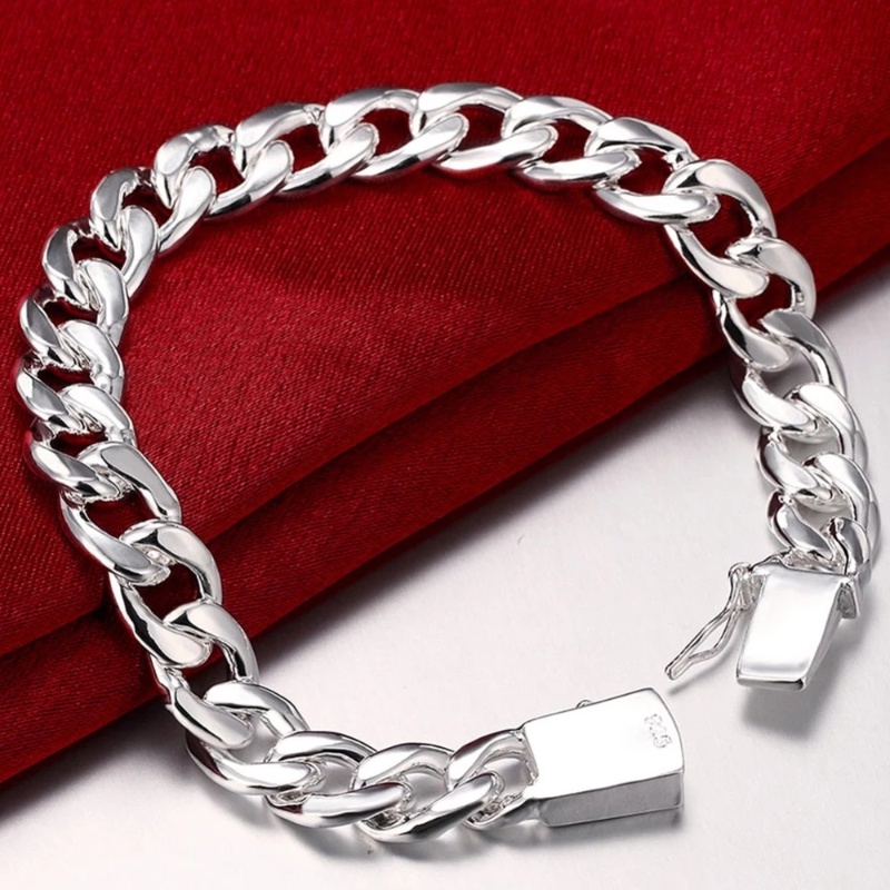 20cm D&amp;Z Hip Hop Top Quality New Trendy Classic Men Cuban Link Metal Silver Chain / Male Stainless Steel Silver Bracelet