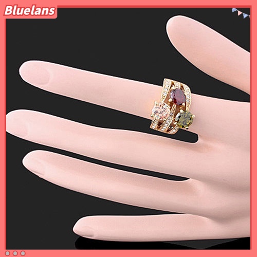 Bluelans Cincin Kristal Cubic Zirconia 9K Gold Plated Untuk Wanita