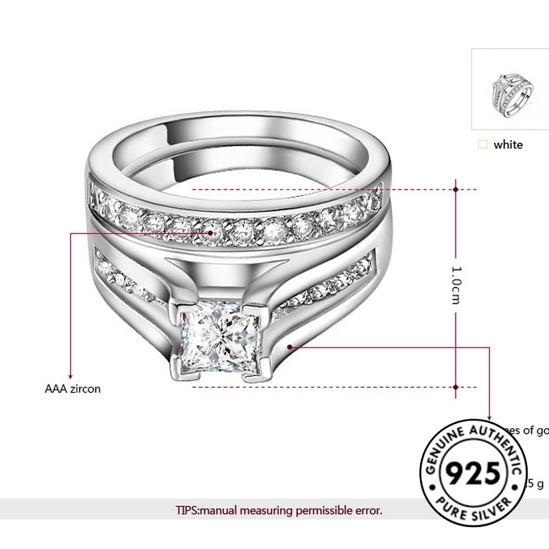 Set Cincin Berlian Dua Lapis Bahan S925 Silver