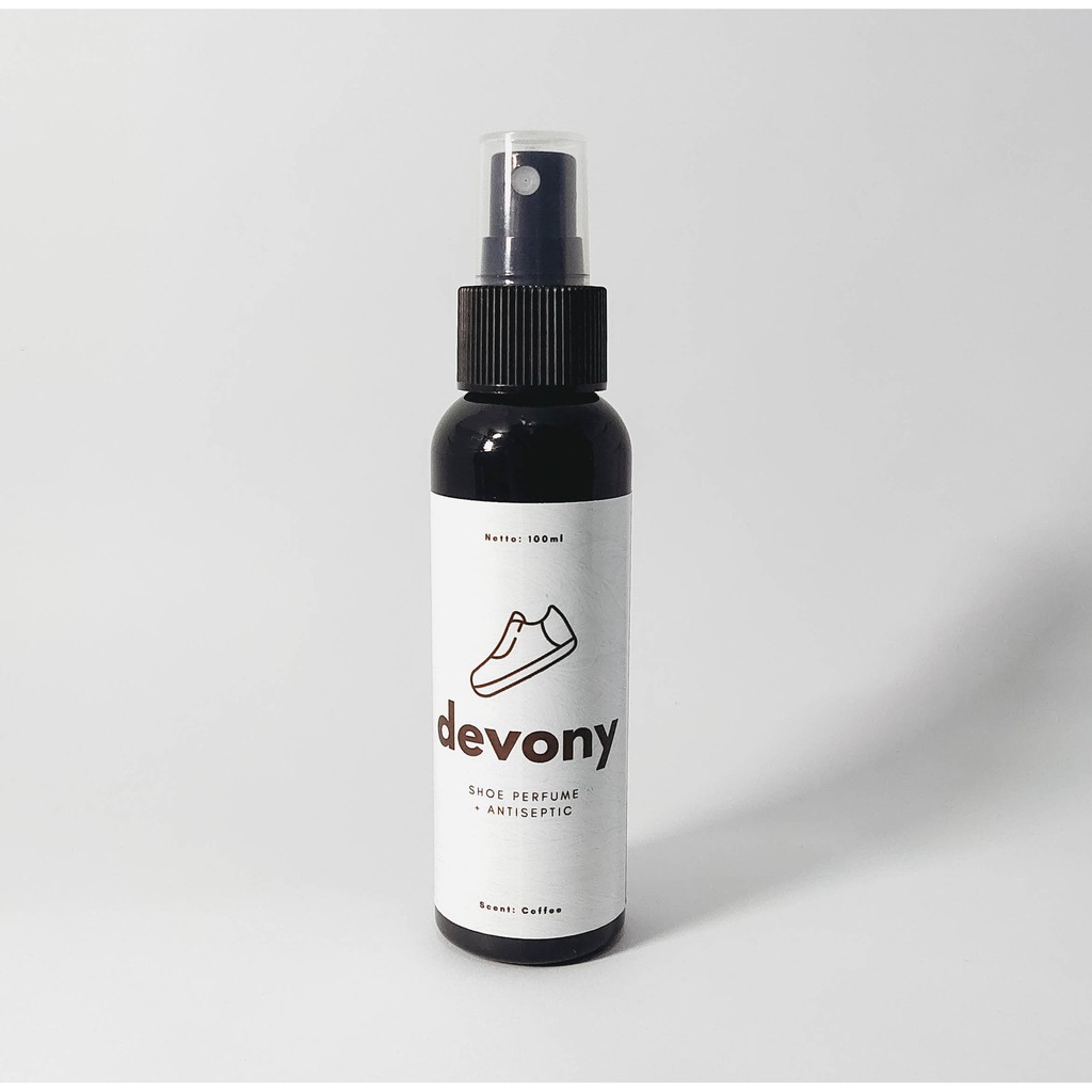 Pewangi Sepatu DEVONY Anti Bacterial Deodorant Shoe Care Wangi Coffee isi Botol kemasan 100ml