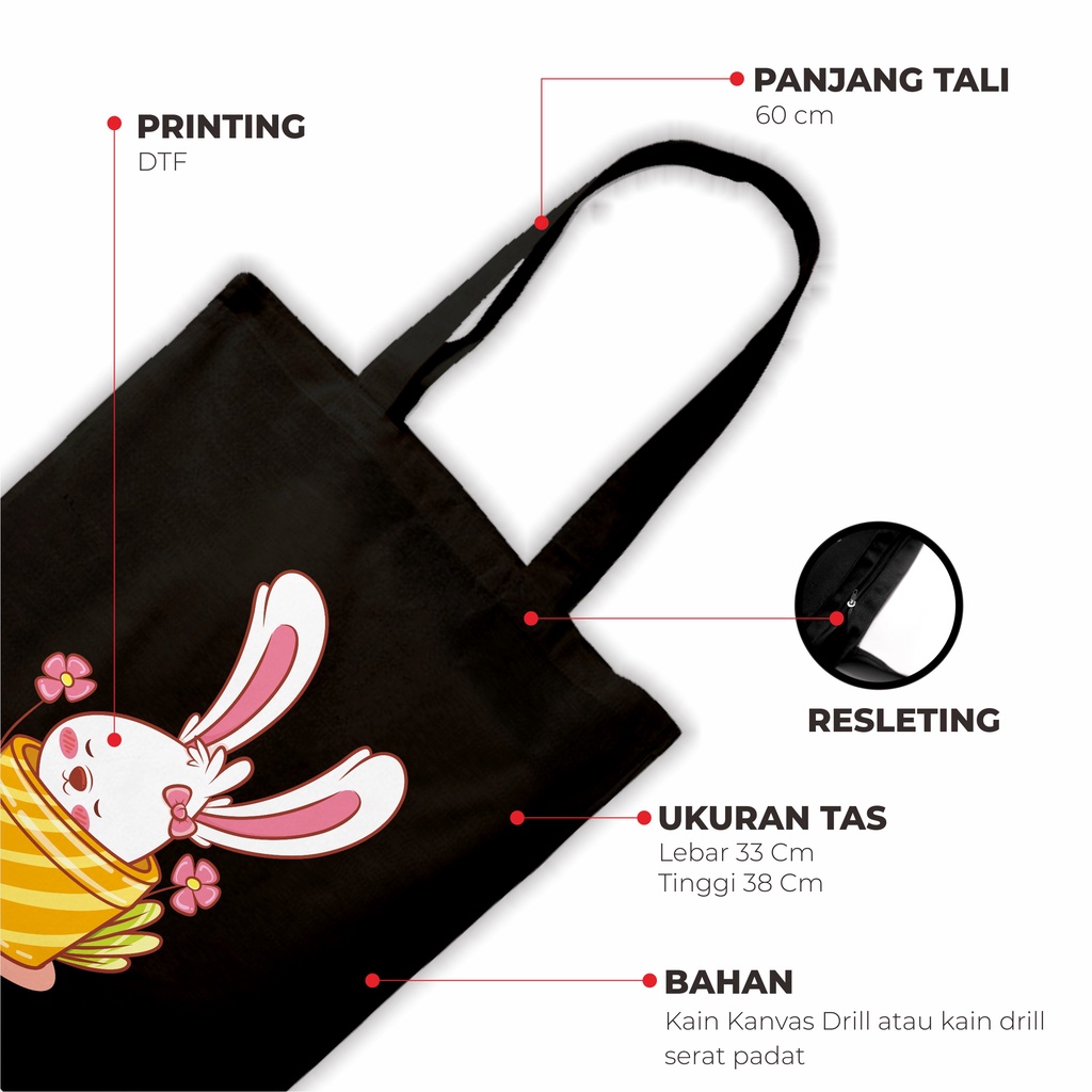 Sevine Tas Wanita Totebag Tote Bag Resleting Kawai Black Series Hitam - KWI5