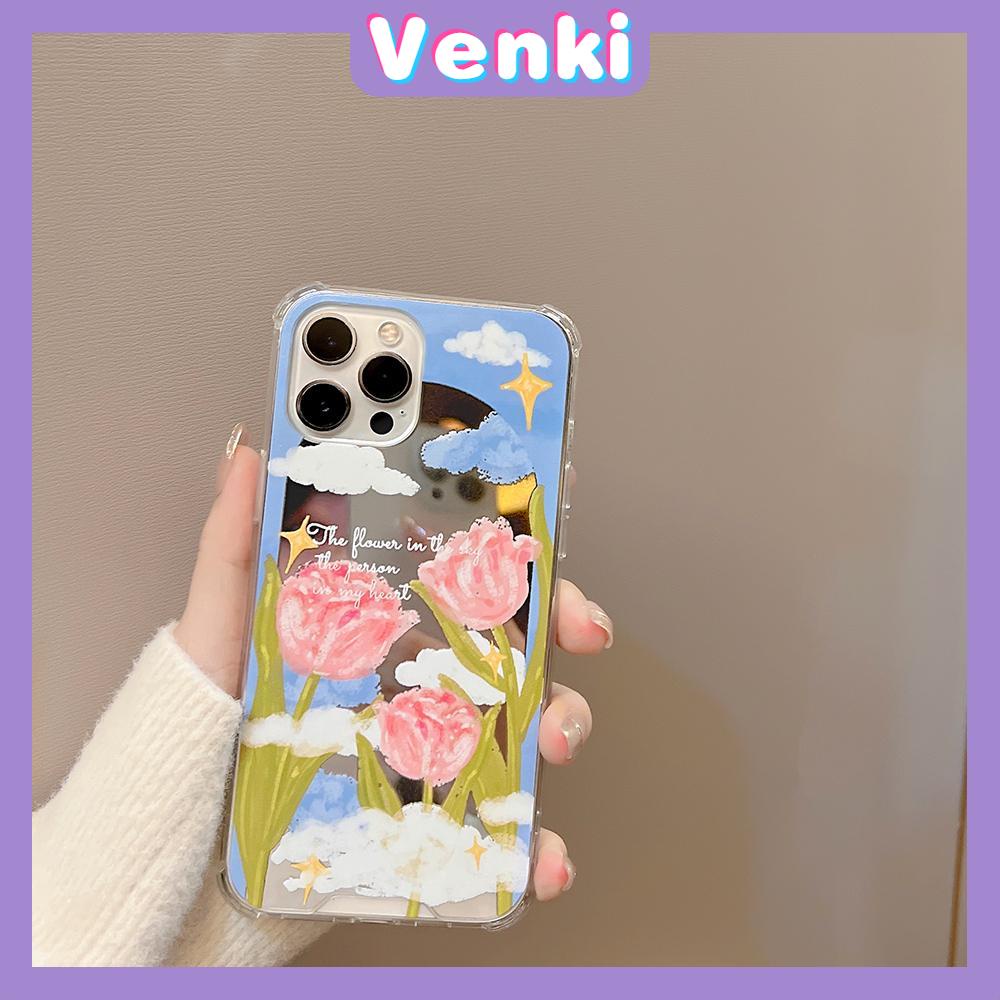 iPhone Case Acrylic HD Mirror Laser Airbag Shockproof Protection Camera Cute Oil Painting Pink Flowers Compatible For iPhone 11 iPhone 13 Pro Max iPhone 12 Pro Max iPhone 7 Plus xr