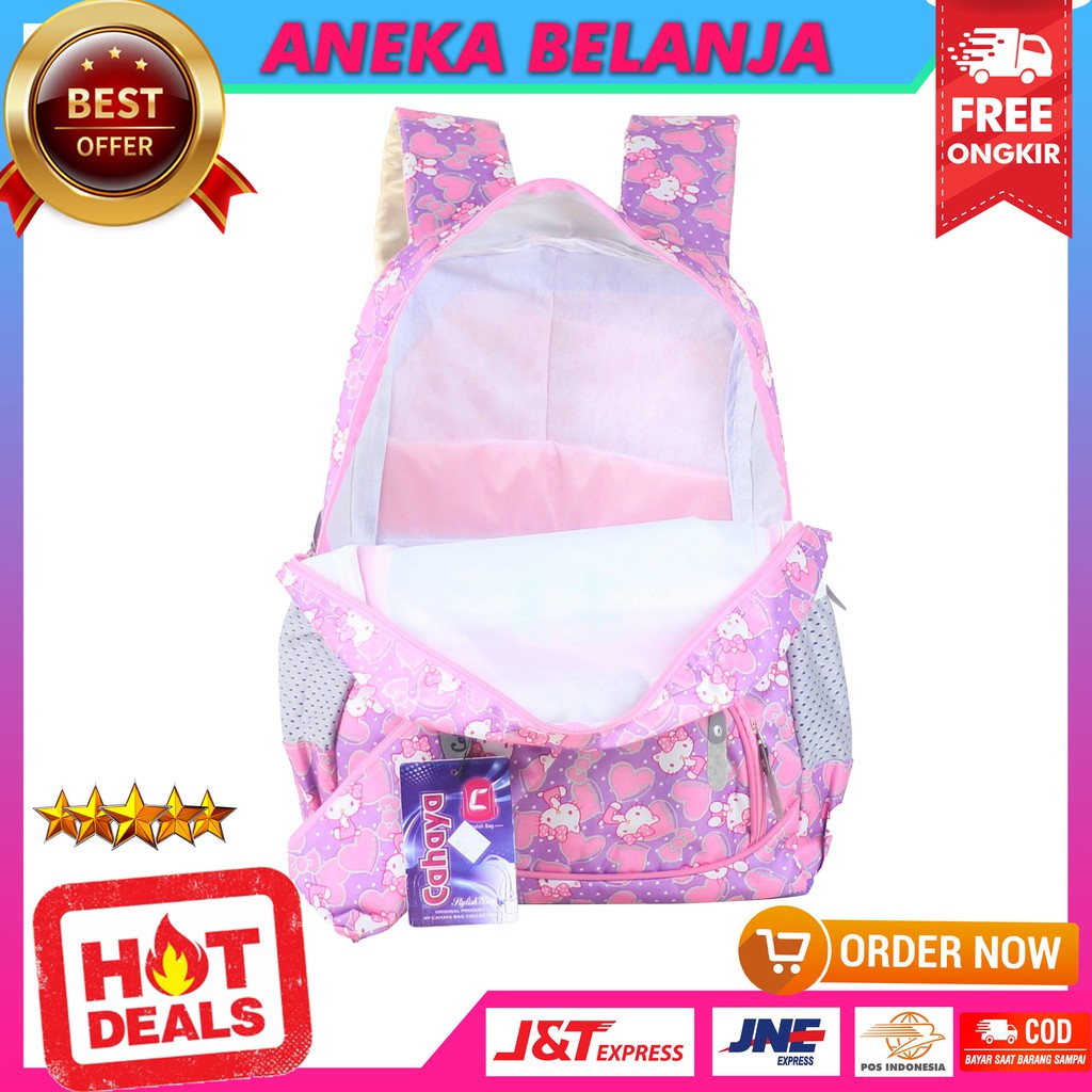 Tas Sekolah Anak Hello Kitty Pink Variasi Ungu Bonus Tempat Pensil Raincover Bahan Impor Ransel Anak Cewek Lucu Imut Motif Boneka Free Raincover Tas My Melody Kitty Sekolah TPA TPQ Korean Style Tas Anak Cewek Impor