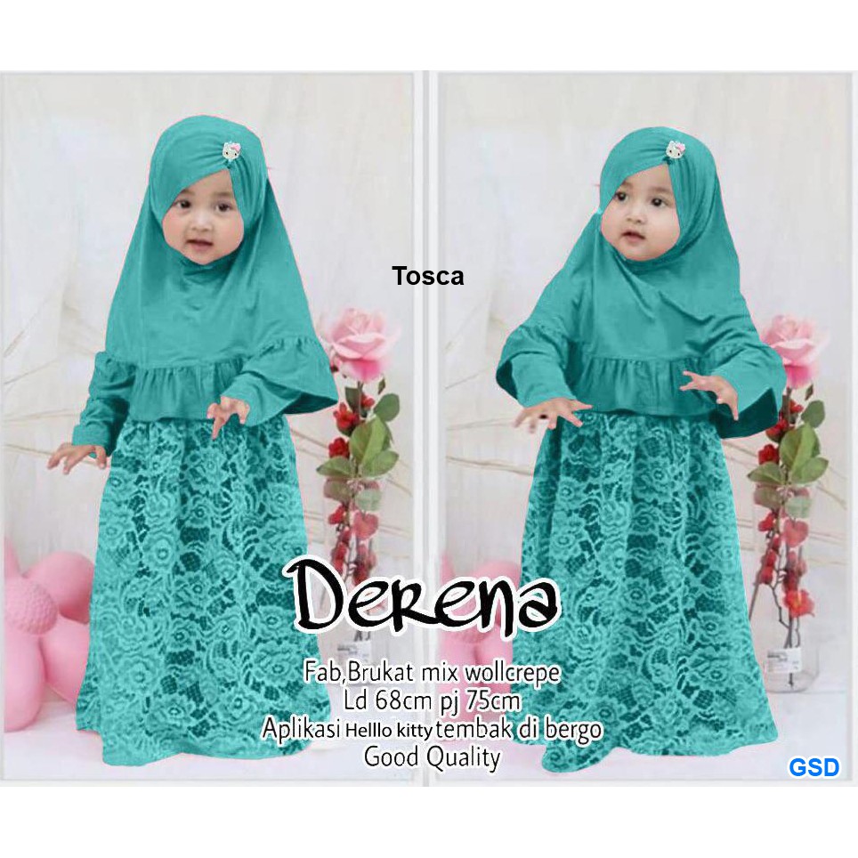 Kids derena/gamis syari+pashmina instan/baju muslim brokat/busana muslim set anak murah