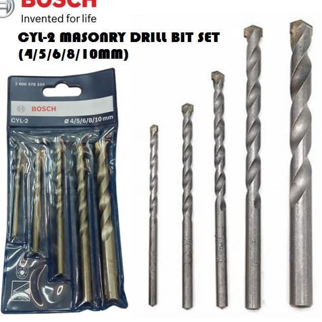 MATA BOR BETON BOSCH MULTIFUNGSI CYL-2 (4-10MM) SET 5PCS/Mata Bor Beton 4,5,6,8,10 CYL-2 Masonry Drill 155