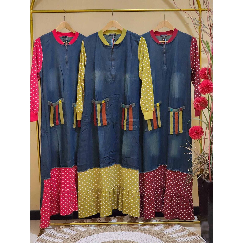 Gamis Jeans Wash/Hanun Dress/ Gamis Wanita Levis / Gamis Jeans Wanita Terbaru 2022 / Gamis Bahan Jea
