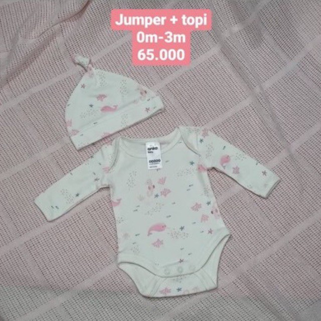 Jumper + topi bayi import newborn 0 - 3 bulan merk anko