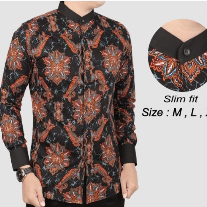 Baju Batik Pria Slimfit / Kemeja Batik Pria Lengan Panjang / Hem Distro Katun Print Batik Tulis