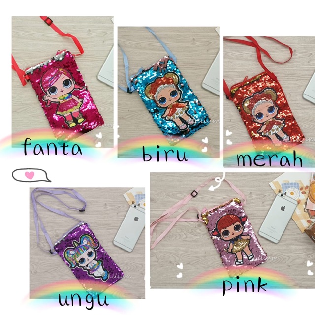 Tas selempang mini sequin LOL - LOL15 tas hp handphone