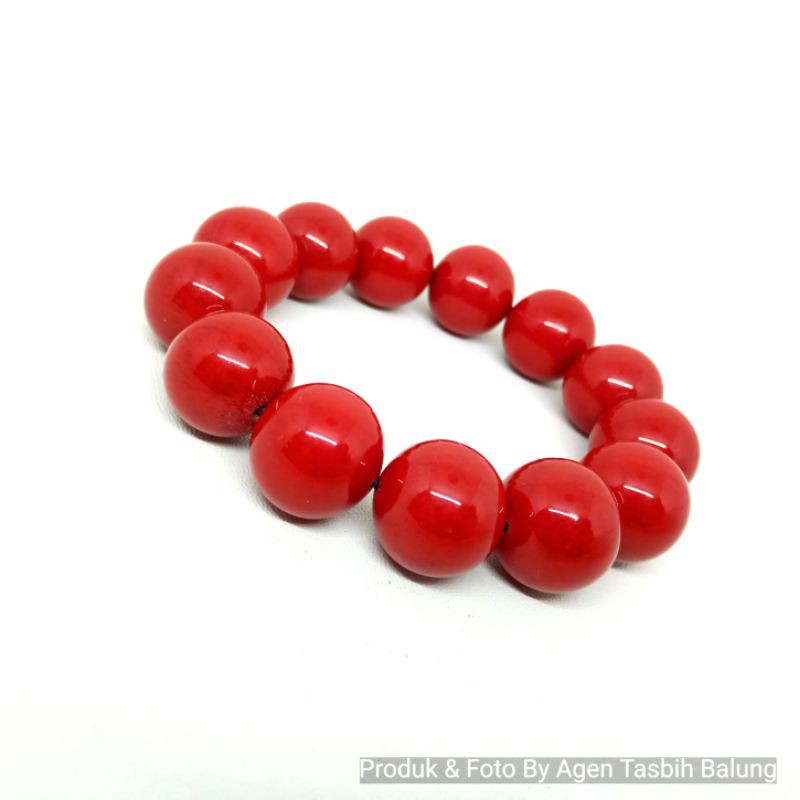 Gelang Batu Marjan Merah Jumbo 18mm, Asli Coral Marjan Merah ORIGINAL!!