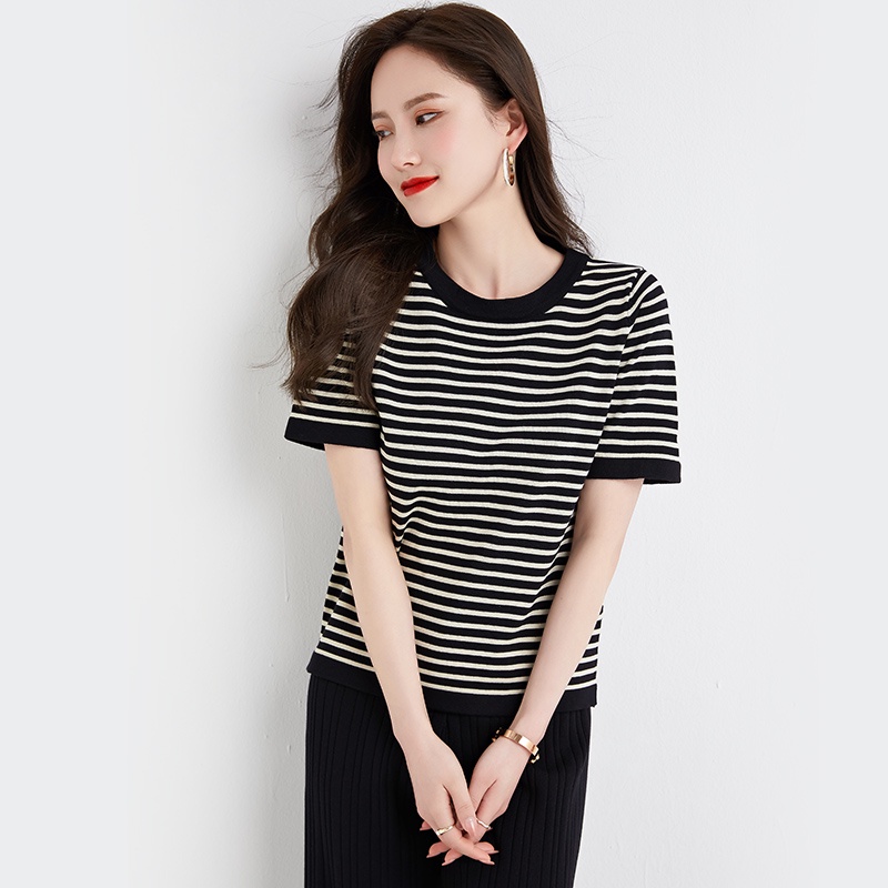 【Elegant】Korean Summer  Highwaist Long Pants &amp; Short Sleeve T-Shirt One Set   7479