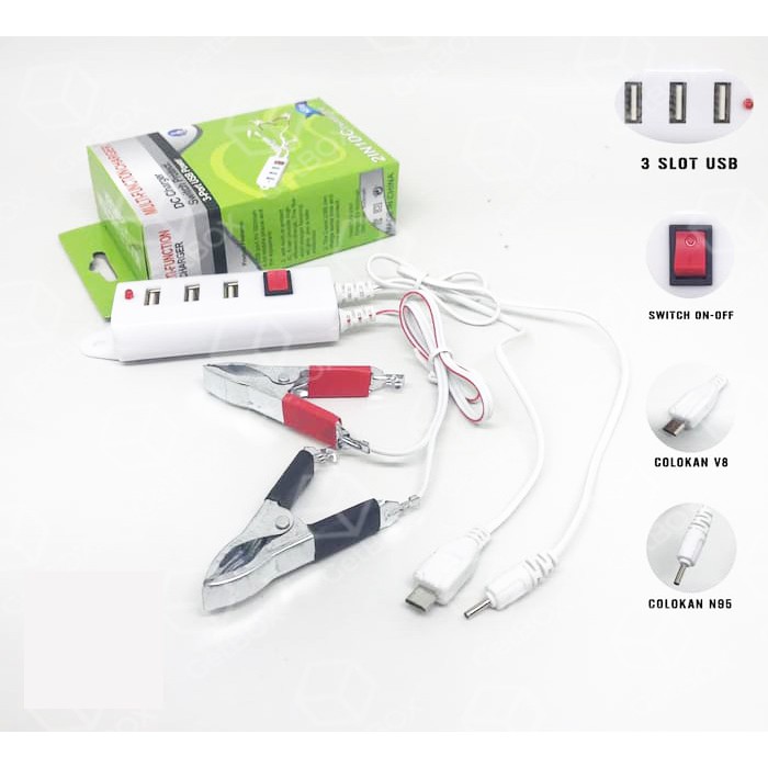 TC Aki accu 2IN1 3USB / Charger Aki accu Motor 2IN1 3USB + Free Gurita