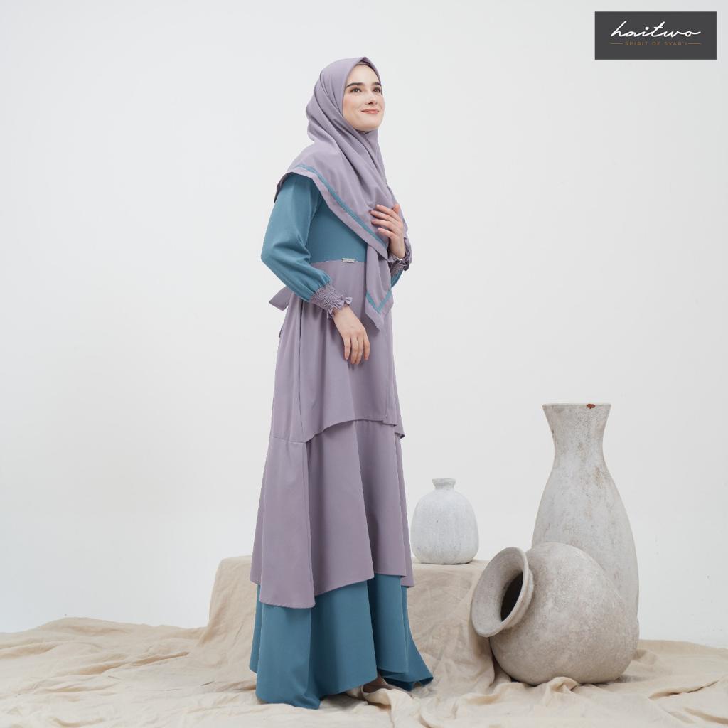 Haitwo Cresedia 016 Set Gamis Dan Jilbab Bahan Morelli Stretch Mix Diamond Ceruty Dress Wanita Muslimah Syari