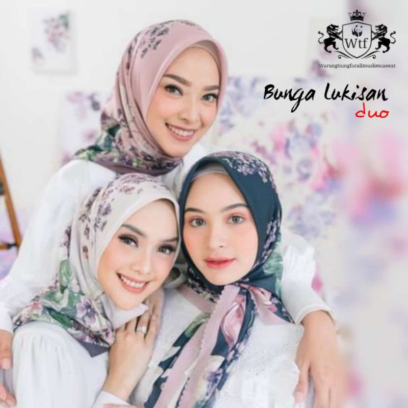 HIJAB SEGI EMPAT VOAL MOTIF LASERCUT PREMIUM TERBARU BEST SELLER || Bunga Lukisan series