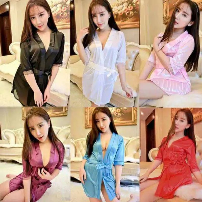 Baju Tidur Sexy Kimono Set lace / Satin Import | LINGERIE