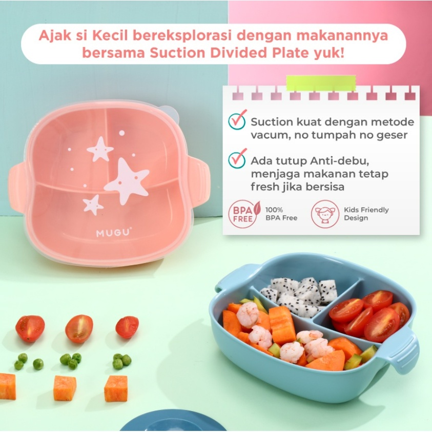 MUGU Sendok Makan Bayi &amp; Tempat Makan Bayi MUGU Sensoric Spoon &amp; Fork / Baby Feeding Suction Divided Plate - Mpasi Peralatan Makan Bayi Sendok dan Garpu CBKS