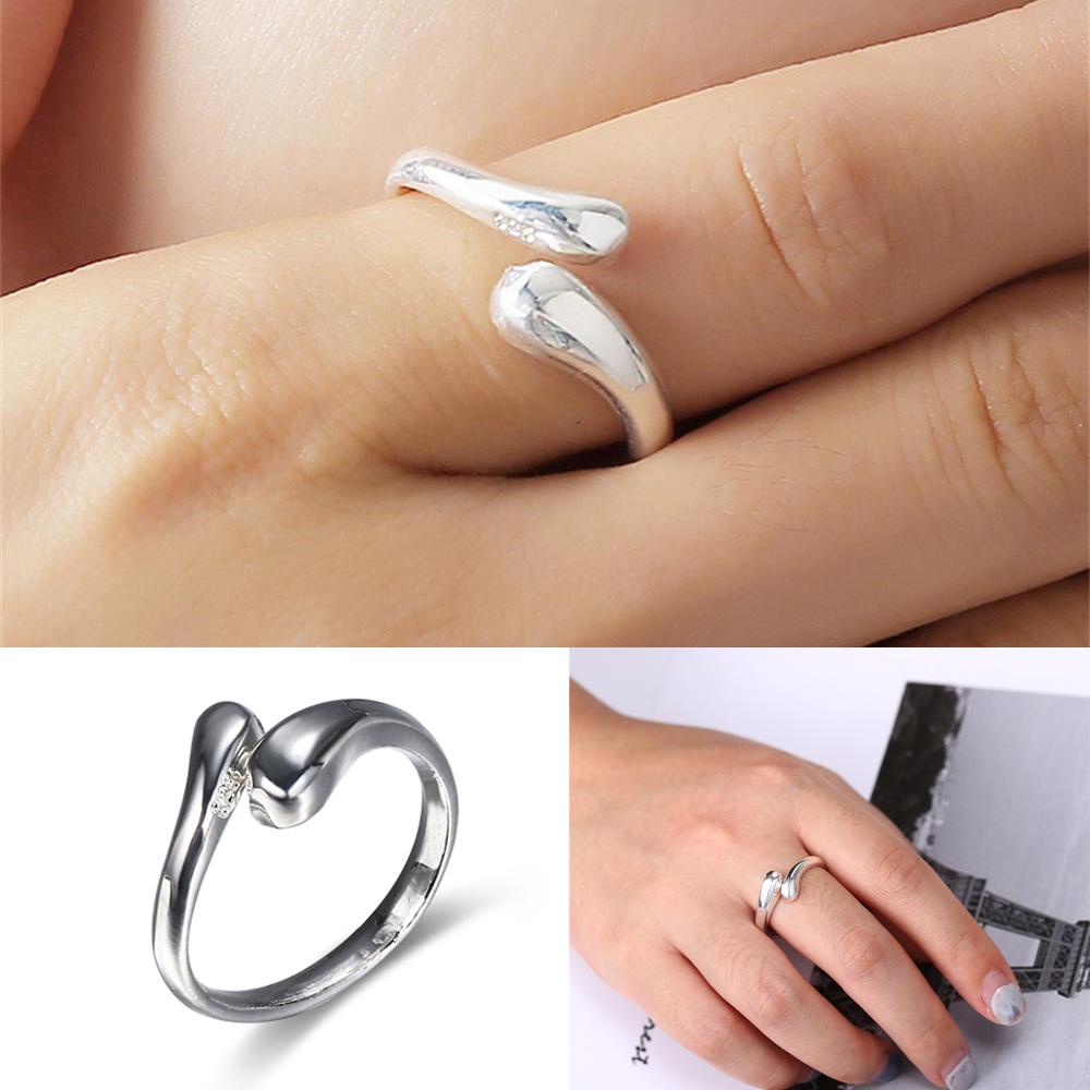 Preva Tear Drop Ring Cincin Baru Pesta Pernikahan Adjustable Perak