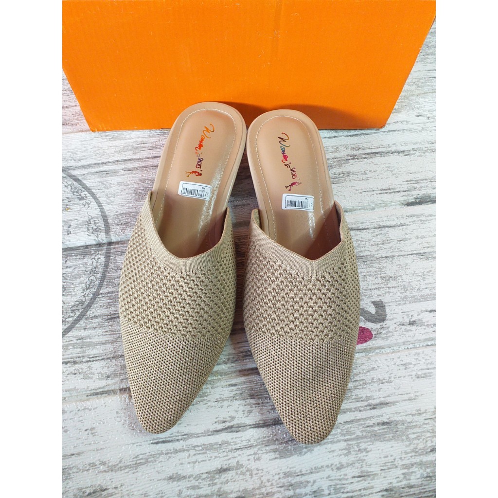 sandal slop rajut/hak kaca/3cm